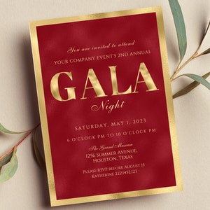 Editable Gala Invitation, Gala Party, Corporate Invite, Fundraiser, Business Invitation, Business Anniversary, Red and Gold, Printable