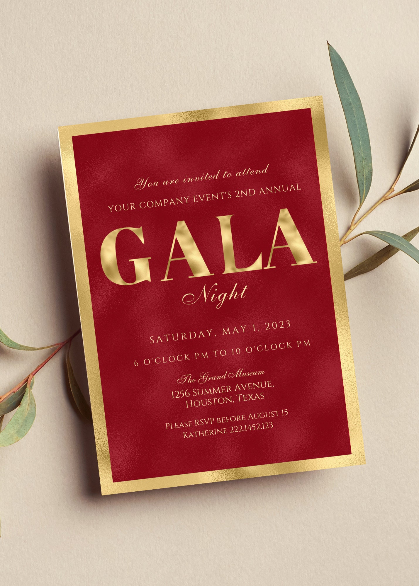 Editable Gala Invitation, Gala Party, Corporate Invite, Fundraiser, Business Invitation, Business Anniversary, Red and Gold, Printable