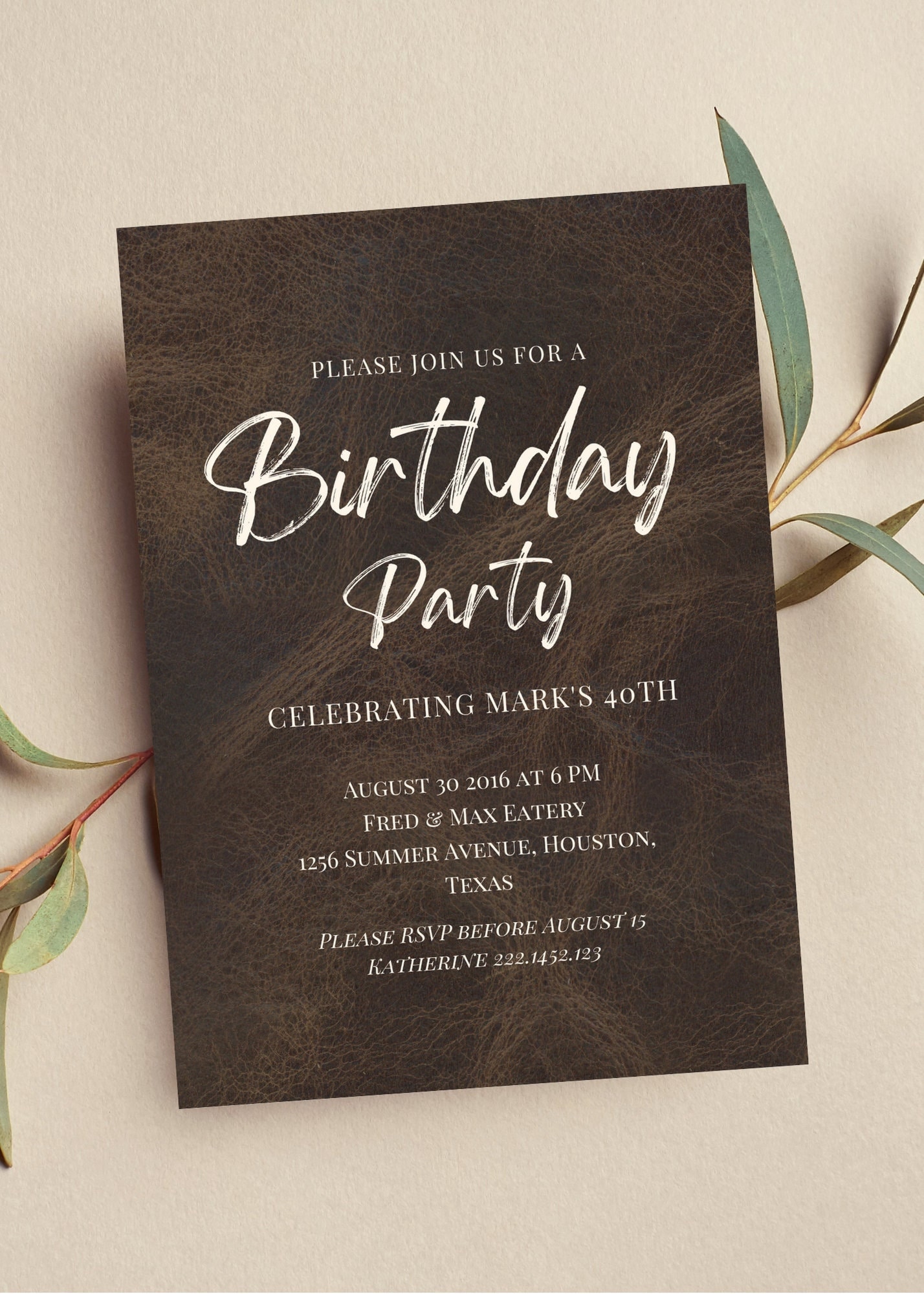 Editable Birthday Party Invitation for Men, Masculine Invitation, Brown ...
