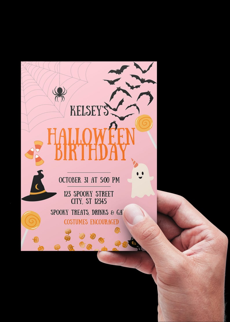 Editable Halloween Birthday Invitation Girl Kid's Etsy