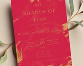 Editable Shades of Pink Invitation, Pink and Gold Marble, Birthday, Printable or Digital