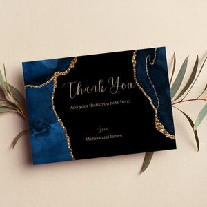 Druckbare Dankeskarte, bearbeitbares Blau und Gold Dankeschön Hinweis, blauer Achat, Dankeskarte für jeden Anlass, sofortiger Download