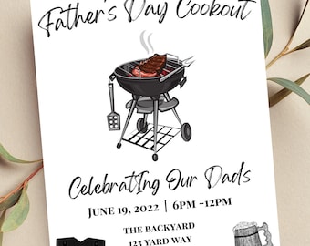 Editable Father's Day Cookout Invitation, Father's Day BBQ Invite, Digital Download, Printable, Text Invite