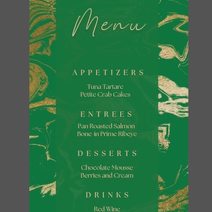 Editable Green and Gold Menu Card Template, Marble Design, Luxury, Menu ...