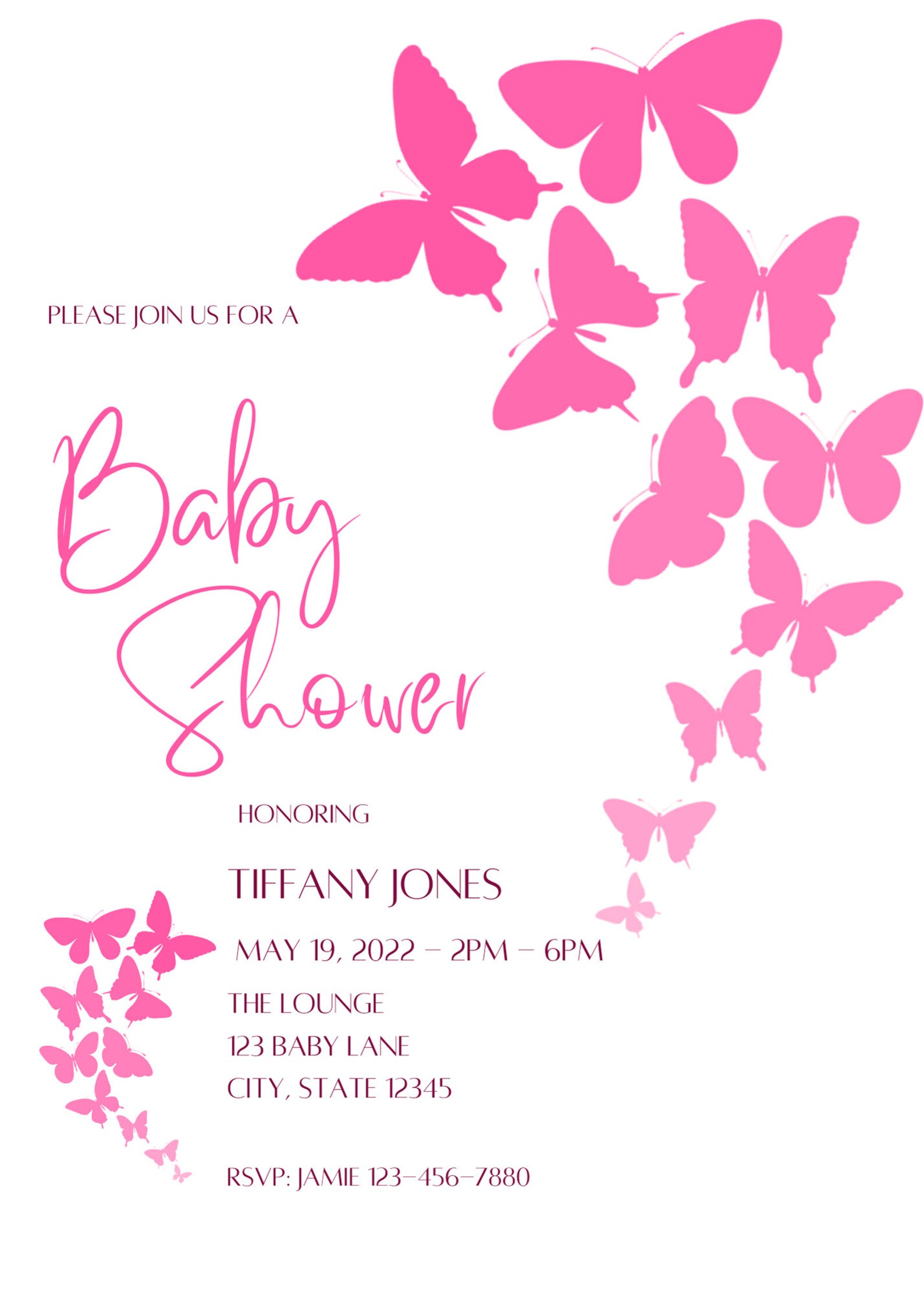 Editable Butterfly Baby Shower Invitation Pink Butterflies Etsy