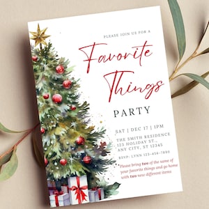 Editable Favorite Things Party Invitation, Gift Exchange Christmas Party, Printable or Digital Invite