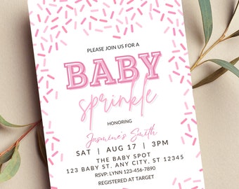 Editable Baby Sprinkle Invitation, Girl, Pink, Printable or Digital Invitation