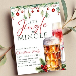 Editable Jingle and Mingle Christmas Invitation, Christmas Cocktail Holiday Party Invitation, Adult Christmas Printable or Digital Invite