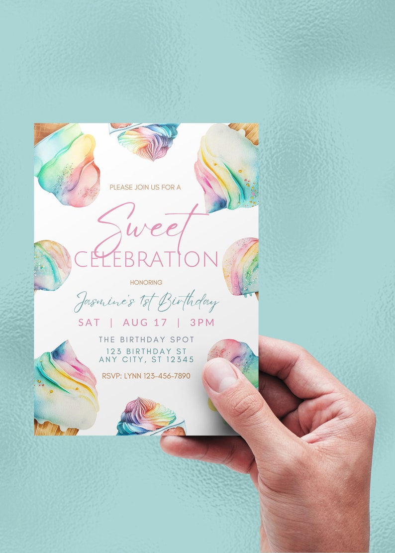 Editable Sweet Celebration Invitation, Ice Cream, Candy, Sweet Shop, Printable or Digital Invite image 3