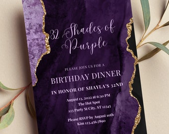 Editable Shades of Purple Invitation, Purple and Gold, Birthday Dinner, Brunch, Wedding, Any Occasion, Printable or Digital Invite