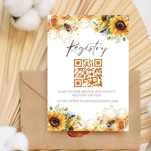 Bearbeitbare Registerkarte mit QR-Code, Einladungseinlage, Einschlusskarte, Brautparty, Babyparty, Biene, Honig, bedruckbar
