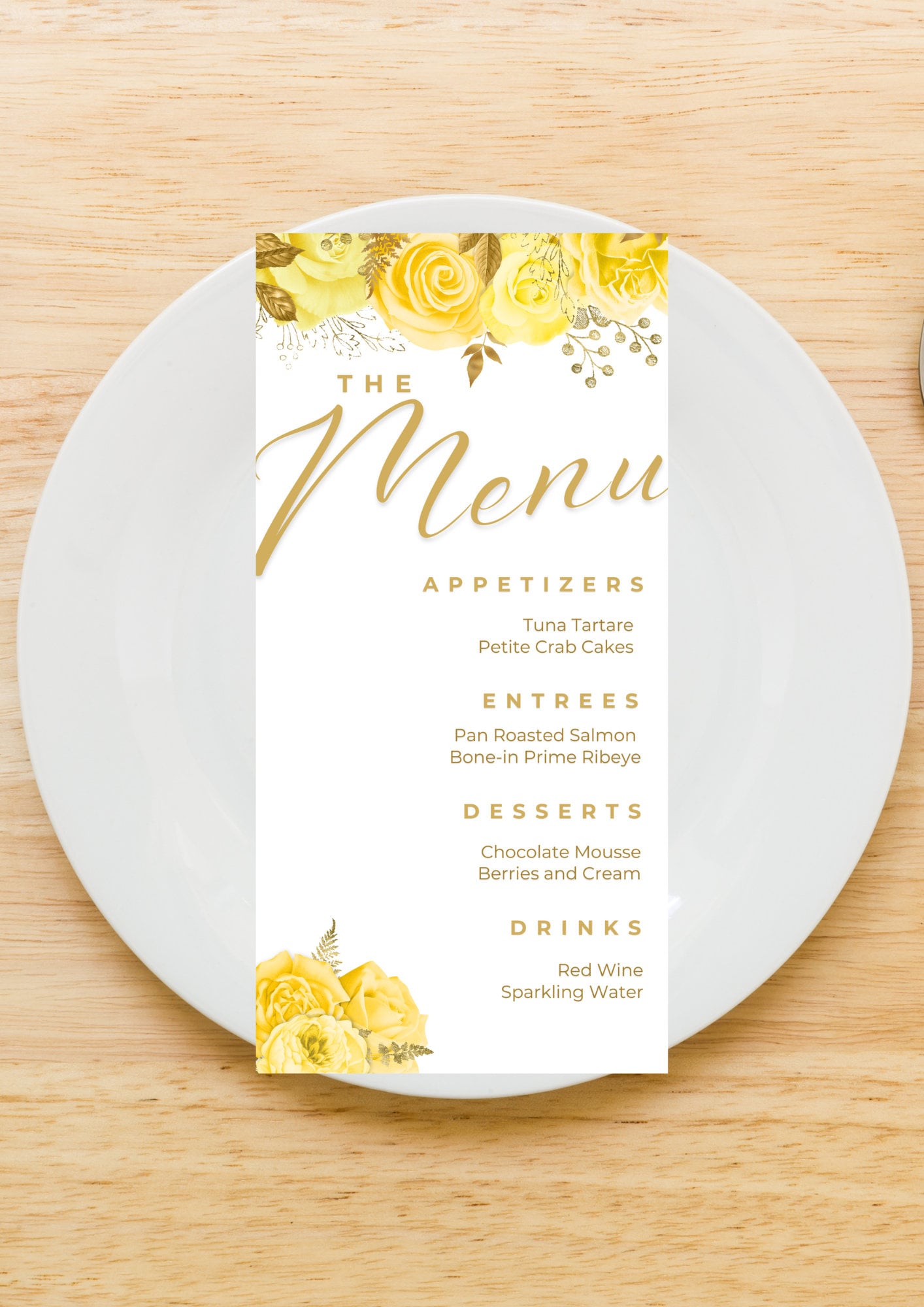 Yellow Floral Menu Card Template, Printable Dinner Menu (digital ...