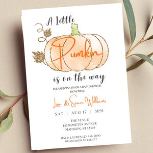 Editable A Little Pumpkin Is on the Way Baby Shower Invitation October Baby, Orange Pumpkin, Fall Invitation, Print or Text Invite