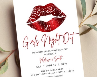 Plantilla editable de invitación para una noche de chicas, invitación imprimible para despedida de soltera, cumpleaños y dama de honor.