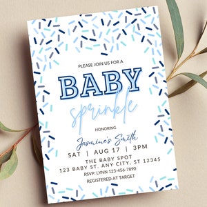 Invito modificabile Baby Sprinkle, maschio, blu, invito stampabile o digitale