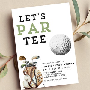Invitación de cumpleaños de golf editable, Let's Par Tee, invitación de cumpleaños de golf, fiesta de golf, invitación imprimible o digital