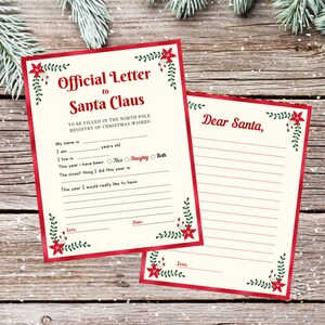 Carta a Papá Noel, Carta para niños querida Papá Noel, Carta para niños imprimible, Descarga instantánea, No editable
