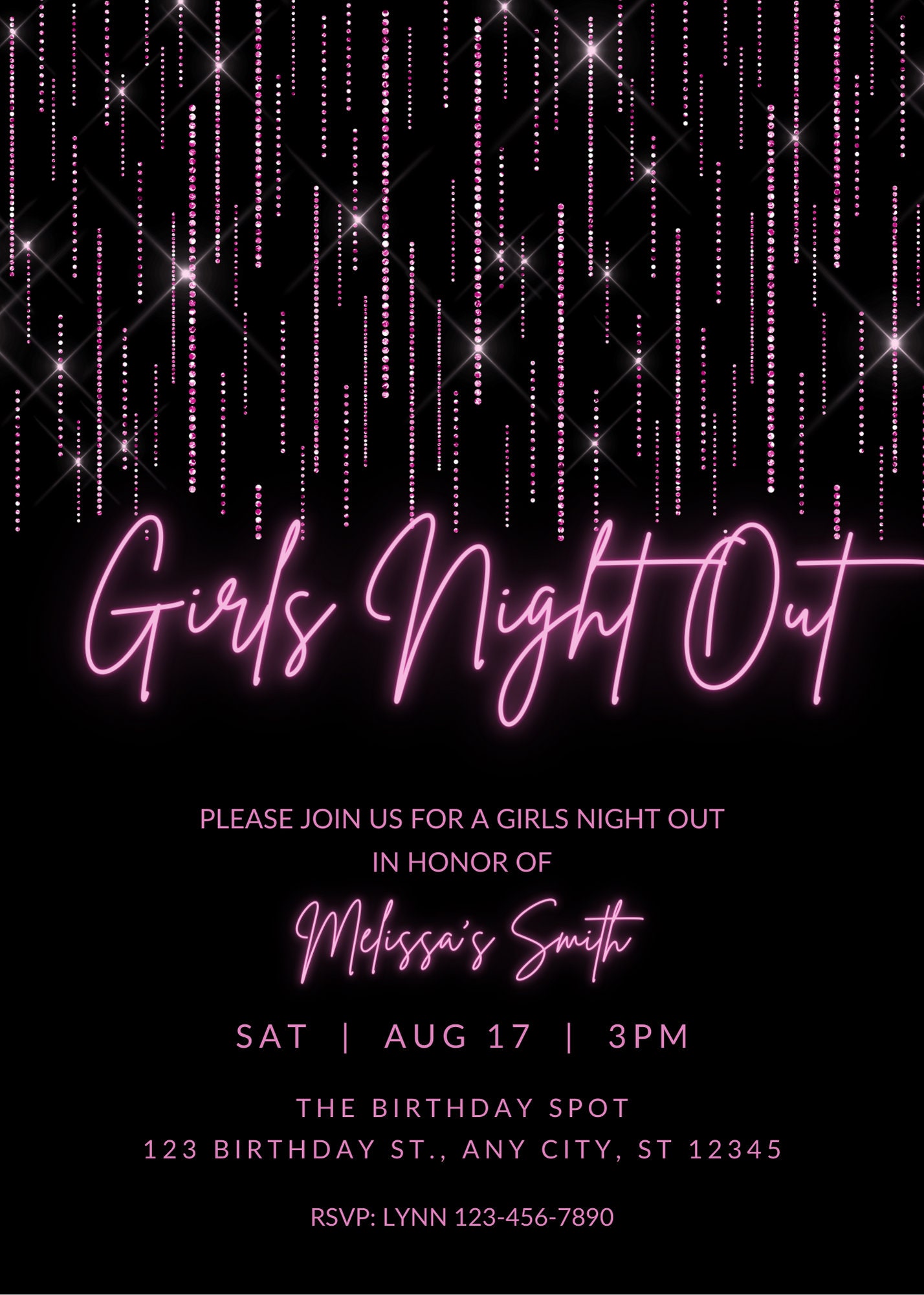 Editable Girls Night Out Invitation, Ladies Night, Girls Night In,  Bachelorette Party, Pink and Black, Neon, Printable or Text Invite -   Canada