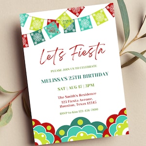 Editable Fiesta Invitation, Let&#39;s Fiesta, Birthday, Mexican Theme, Taco, Printable or Text Invite
