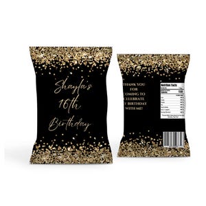 Gold Glitter Chip Bag Template  Editable Party Favor Printables (Digital Download