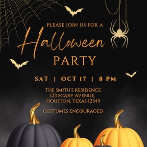 Editable Adult Halloween Party Invitation, Halloween Costume Party Invite, Halloween Birthday, Glam, Printable or Text Invitation image 5