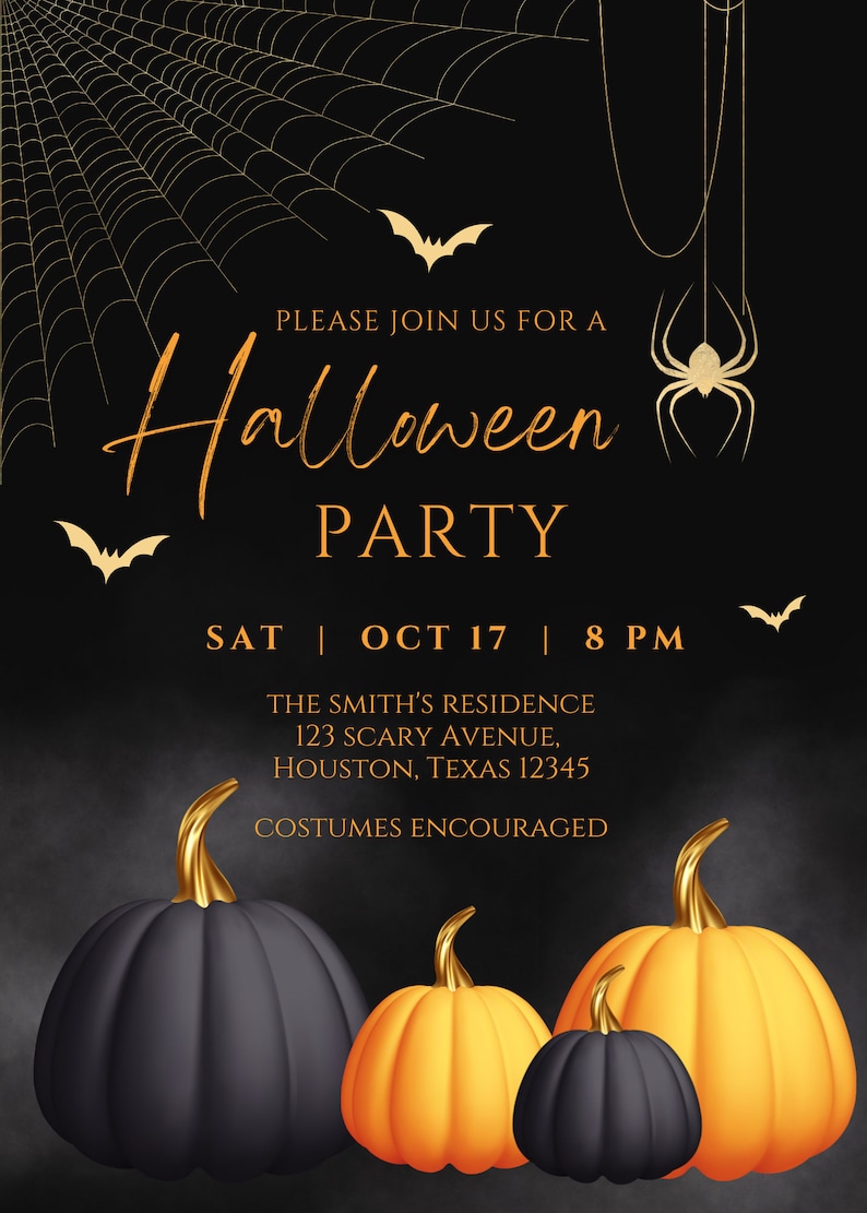 Editable Adult Halloween Party Invitation, Halloween Costume Party Invite, Halloween Birthday, Glam, Printable or Text Invitation image 5