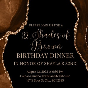 Editable Shades of Brown Birthday Dinner Invitation, Shades of Melanin, Agate Birthday Invitation, Printable or Text Invite image 5