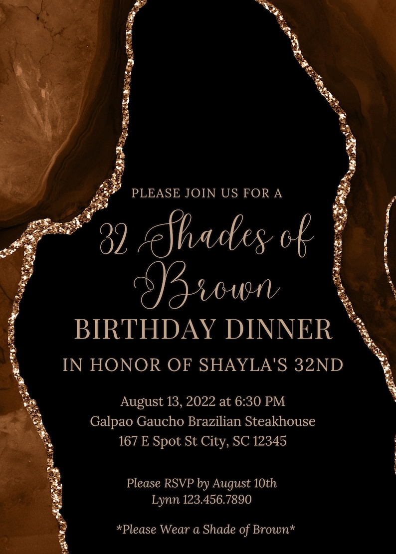 Editable Shades of Brown Birthday Dinner Invitation, Shades of Melanin, Agate Birthday Invitation, Printable or Text Invite image 5