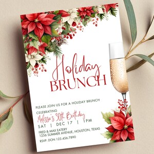 Editable Christmas Brunch Invitation, Christmas Cocktails, Holiday Brunch, Christmas Birthday, Bridal Shower Brunch, Printable or Digital