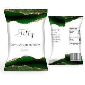 Editable Birthday Chip Bag, Green, White and Gold Chip Bag, Party Decor, Party Favor, Printable