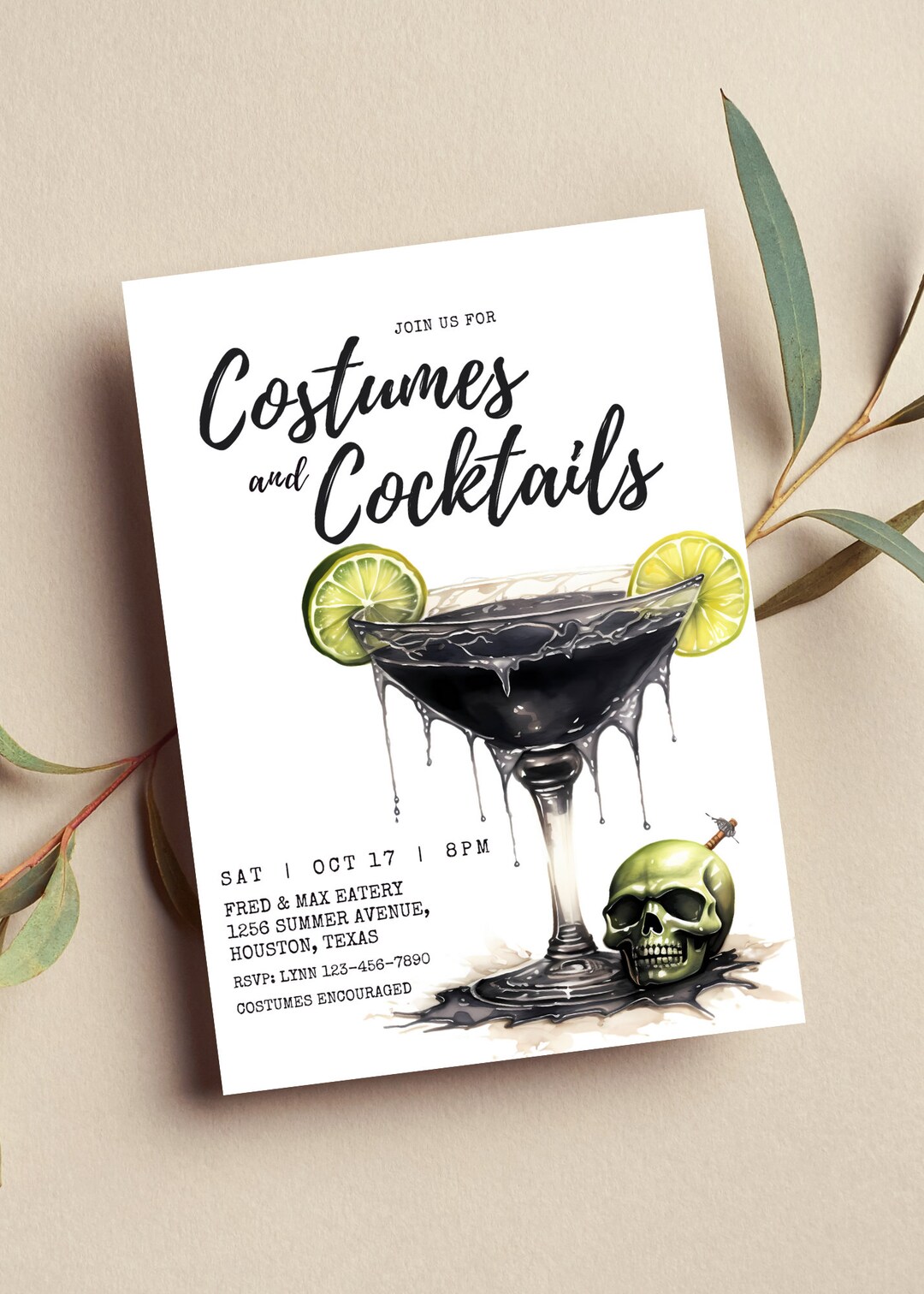 Editable Costumes and Cocktails Invitation Adult Halloween Party ...