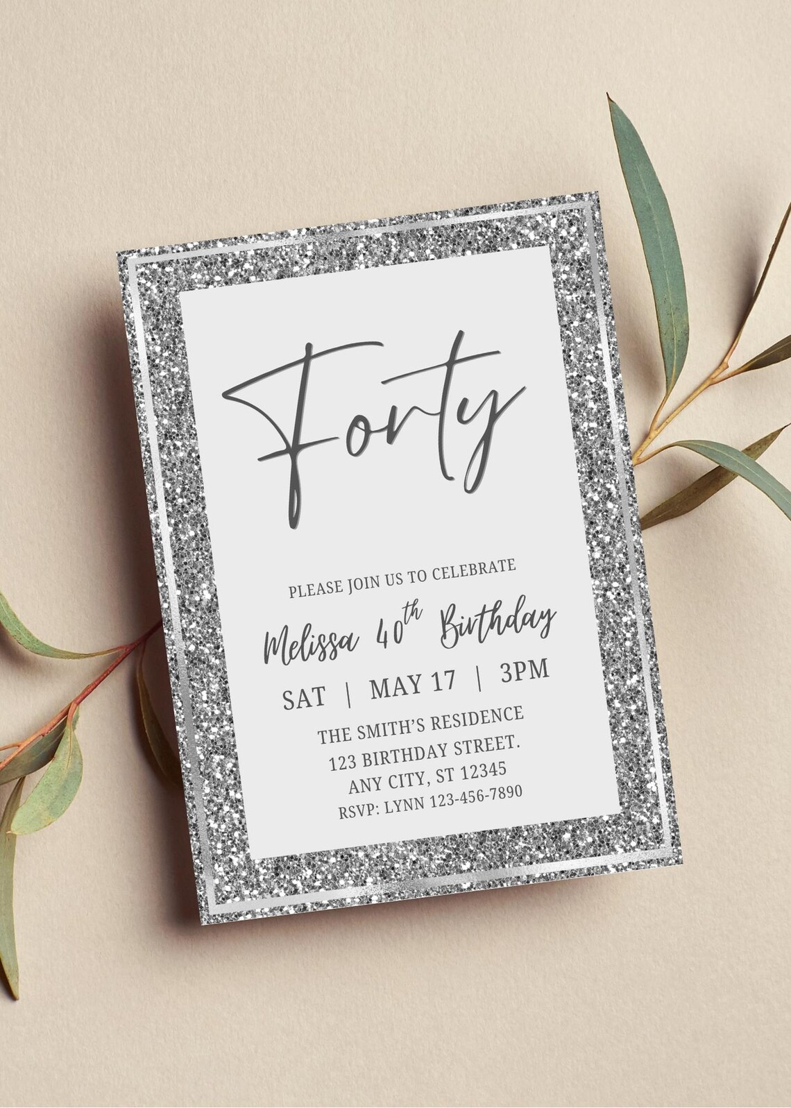 Silver Invite Editable Silver Birthday Invitation, Glitter, Any Occasion, Printable ...
