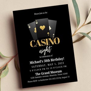 Convite editável para noite de cassino, aniversário de cassino, convite para impressão ou digital