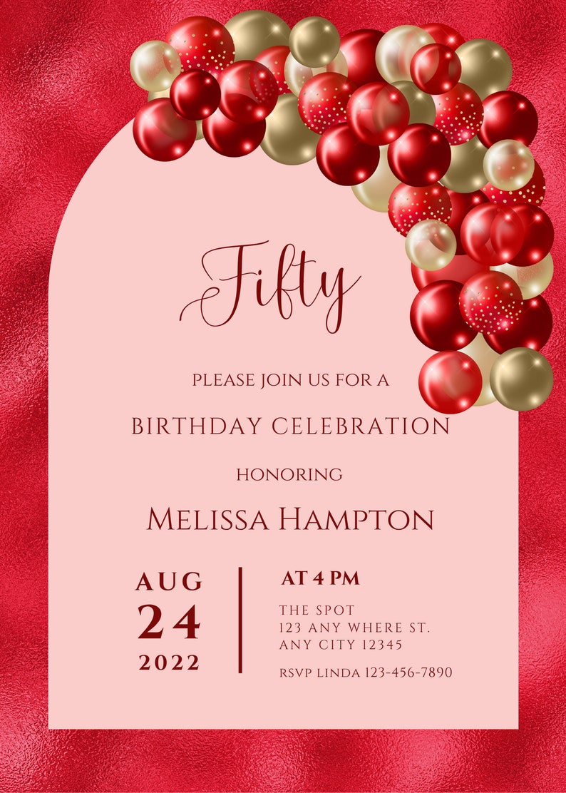 Editable Red and Gold Birthday Invitation Red and Gold Etsy