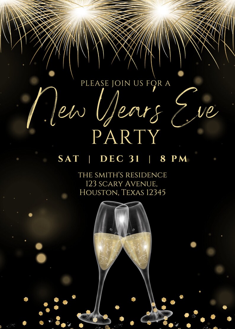 Editable New Years Eve Invitation New Years Party 2023 Black Etsy
