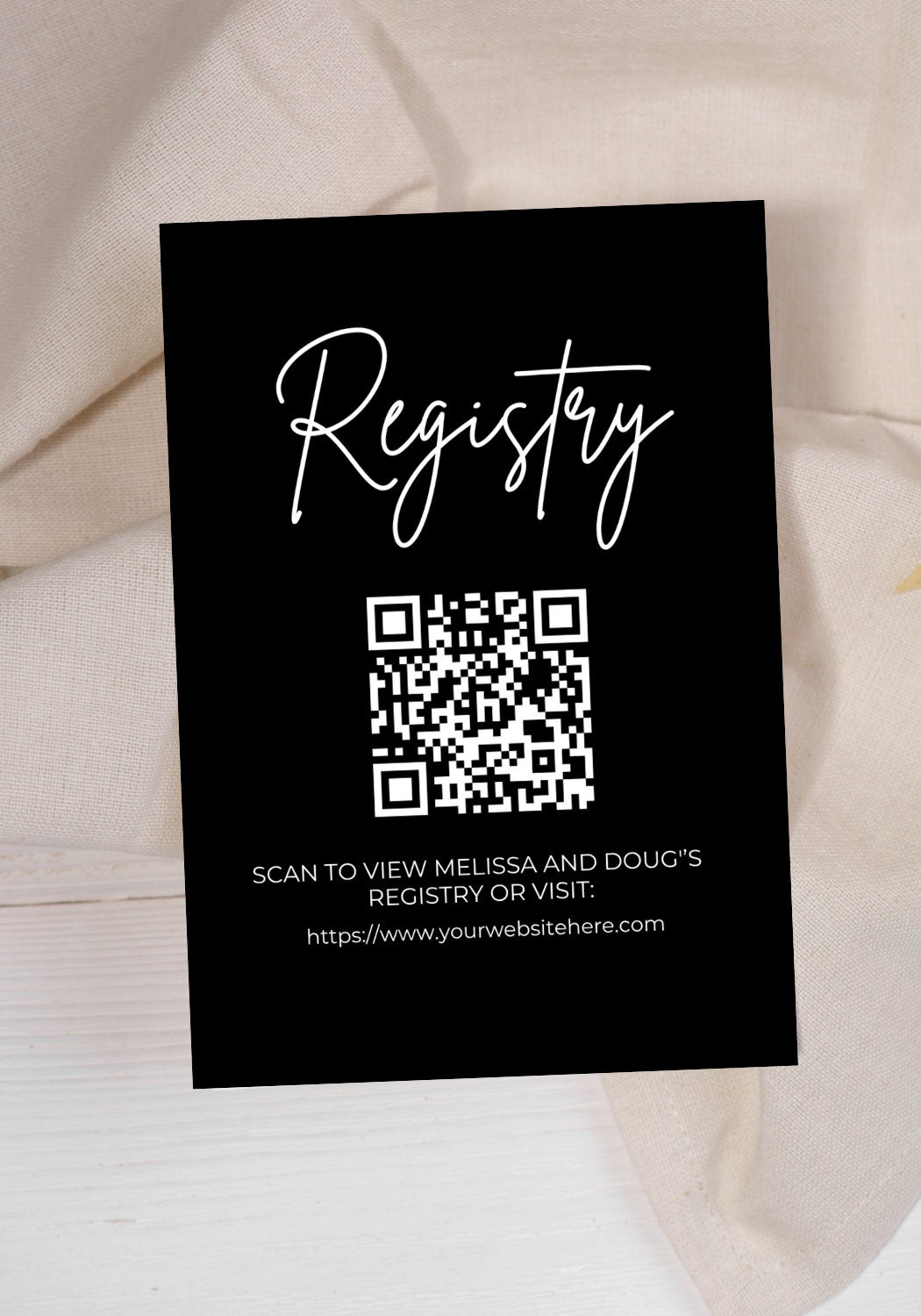 Editable Registry Card With QR Code, Minimalist Invitation Insert ...