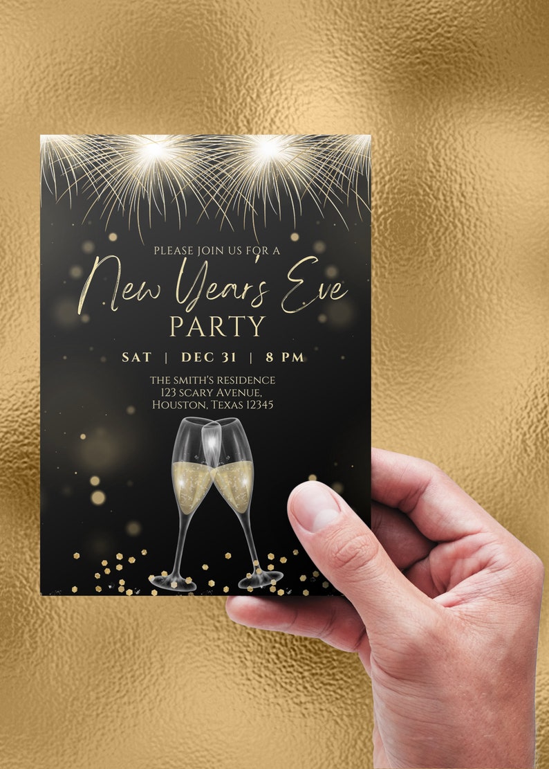 Editable New Years Eve Invitation New Years Party 2023 Black Etsy
