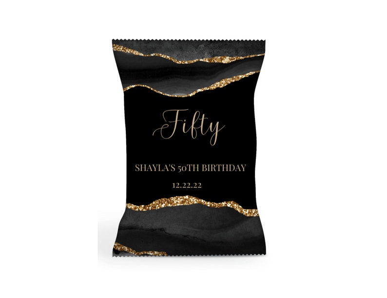 Editable Birthday Chip Bag Black and Gold Chip Bag Party Etsy