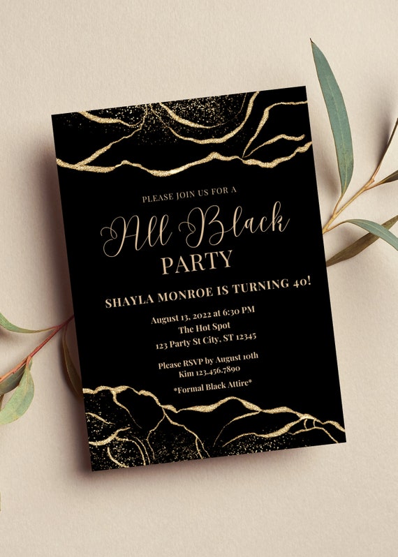 Editable All Black Party Invitation All Black Affair Black 