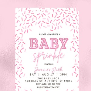 Editable Baby Sprinkle Invitation, Girl, Pink, Printable or Digital ...