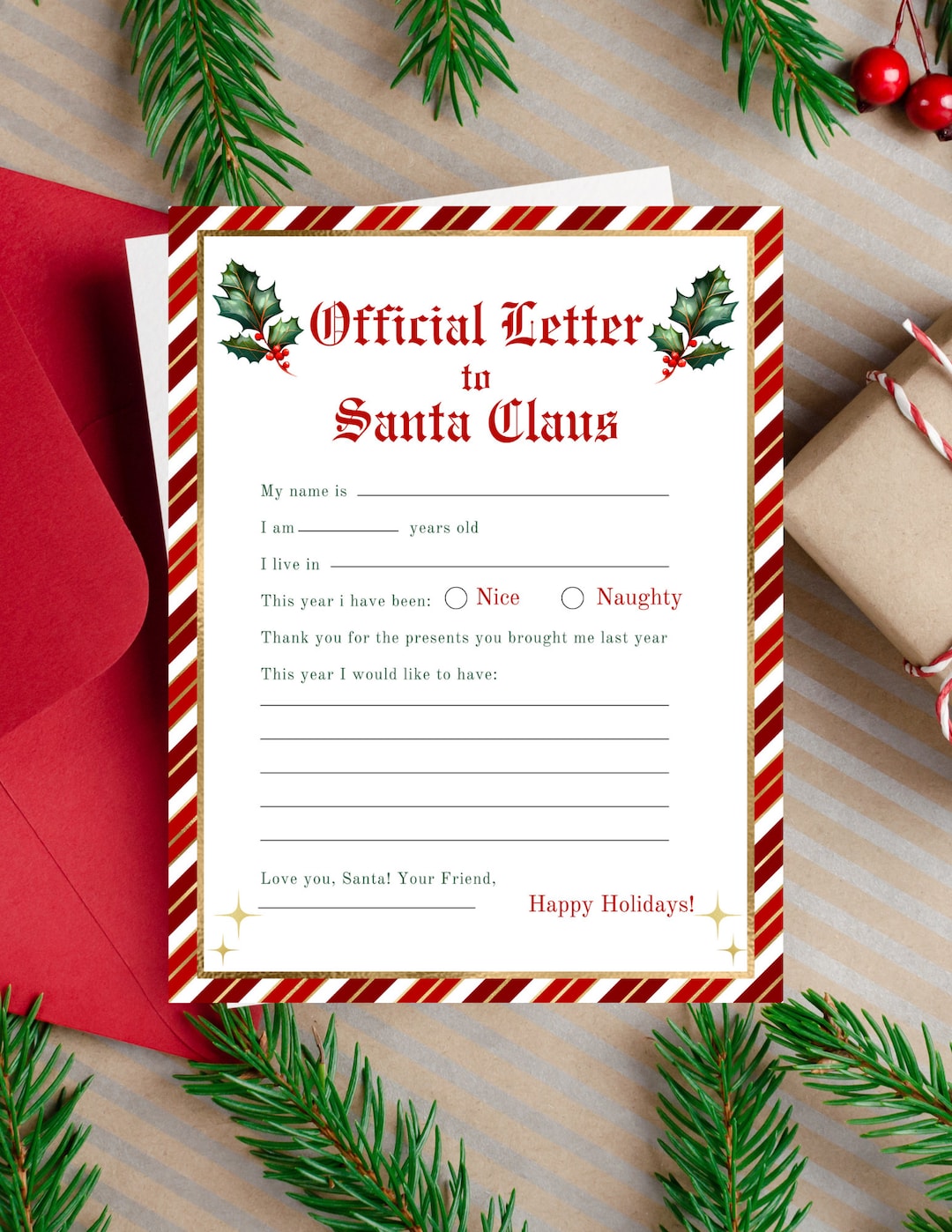 Letter to Santa, Printable Kids Letter to Santa, Dear Santa