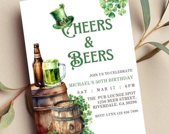 St. Patrick's Day Geburtstagseinladung, Prost und Bier (Digital Invite)