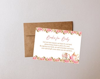 Editable Books for Baby Card, A Baby is Brewing, Baby Shower, Pink and Gold, Tea Party, Printable