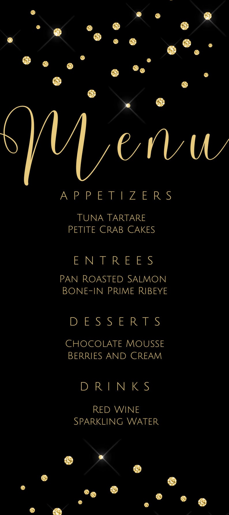 Editable Gold and Black Menu Card Template Glam Gold Diamond - Etsy