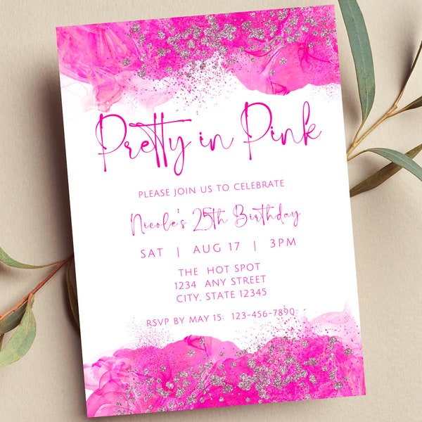 Editable Pretty in Pink Invitation, Pink and White Invitation, Printable or Text Invite