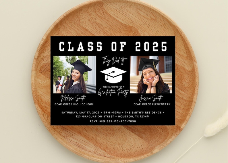 Editable Double Graduation Invitation With Photo, Joint Graduation ...