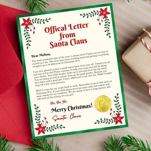 Carta de Papá Noel, plantilla de carta de Papá Noel editable, carta de Papá Noel imprimible, descarga instantánea