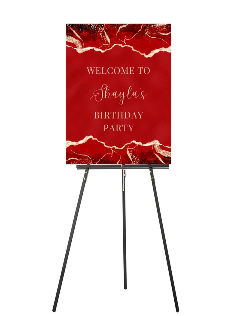 Editable Red and Gold Birthday Welcome Sign Agate Luxury - Etsy