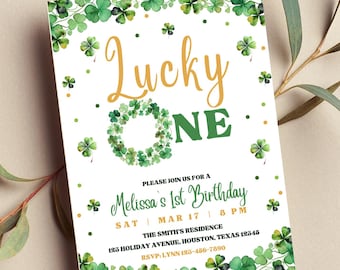 Editable Lucky One Birthday Invitation, 1st Birthday, St. Patrick's Day, Printable or Digital Invite