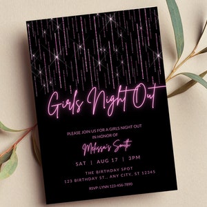 Bearbeitbare Girls Night Out, Einladungsvorlage, Pink Neon Printable Party einladen, Bachelorette, Geburtstag, Brautjungfer Digitale Einladung